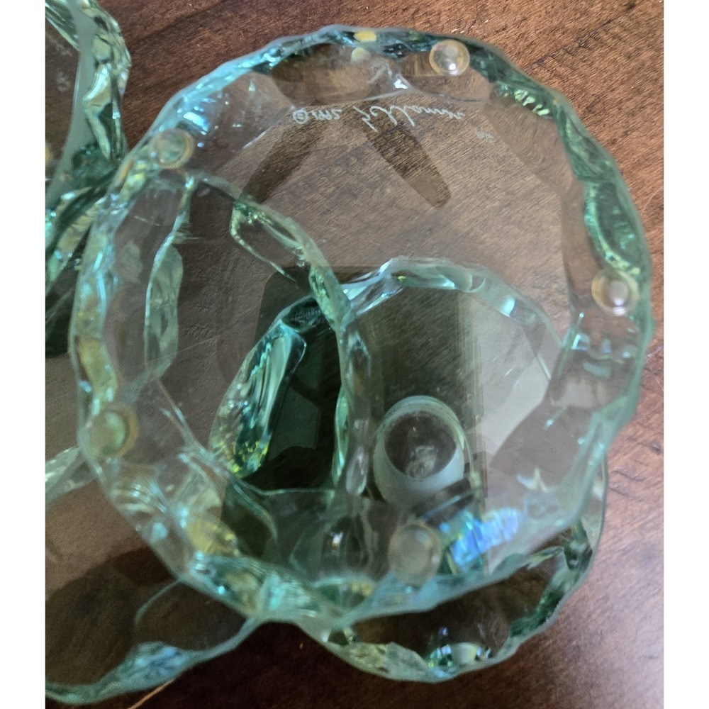 Rare 6 Pc Stephen Schlanser Aqua 'Ice Chip' Glass Art Piece 1992 Signed - Picture 9 of 10